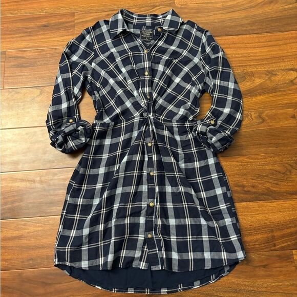 Abercrombie & Fitch navy plaid long sleeve twist front flannel dress NWT - Picture 1 of 4